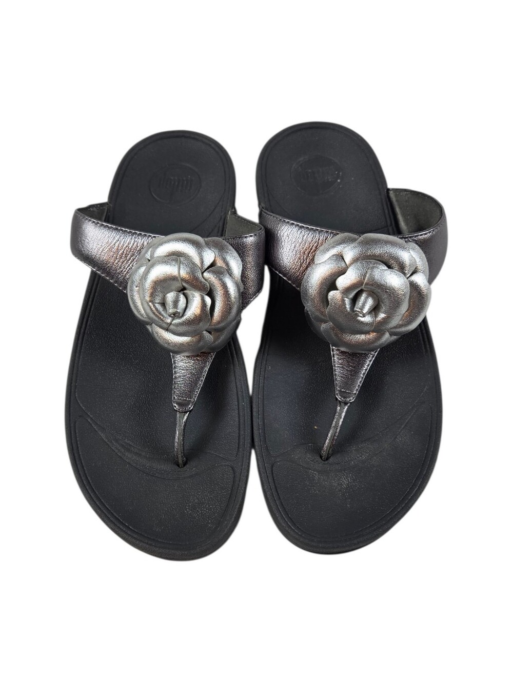 FitFlop Florent Metallic Pewter Thong Sandals Womens 8